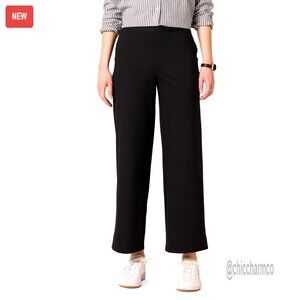 Women's Cropped Wide Leg Pull-On Pants Ponte Knit Relaxed Fit
